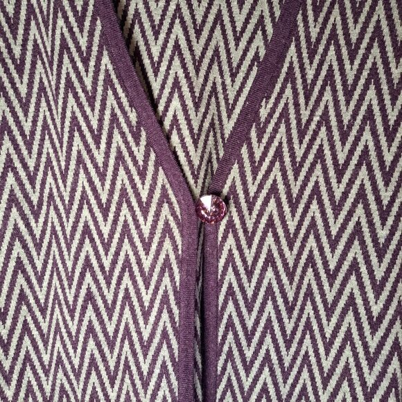 Vintage Wool Cashmere 90s Chevron Purple Gray Print Womens Cardigan Size Large - Picture 5 of 13